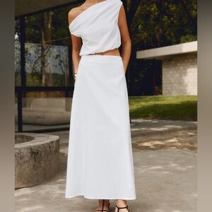 Commense Cotton & Linen Solid Maxi Skirt ‎ White Skirt Large NW T